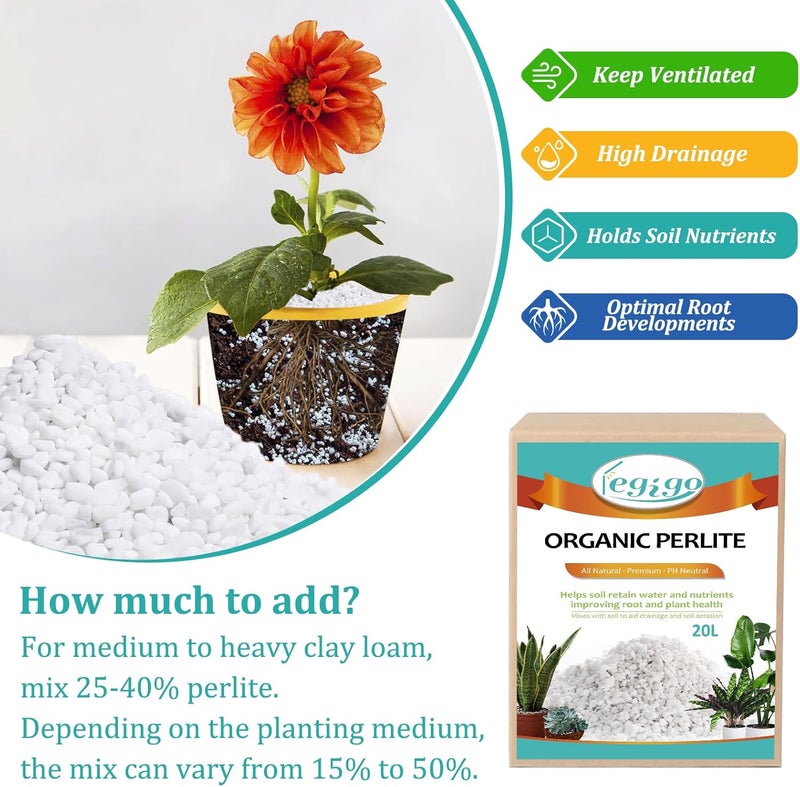 Legigo 20 Quarts Organic Horticultural Perlite for Plants Indoor- Natural Horticultural Soil Additive Conditioner Mix for Improves Drainage, Ventilation and Root Growth - Image 5